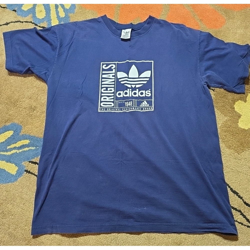 Vintage Adidas T Shirt Adult Size XLarge Navy Blue Trefoil Y2K Original 1948 90s